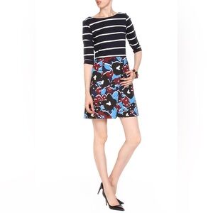 Taylor Quarter Sleeve Striped and Floral A Line Dress